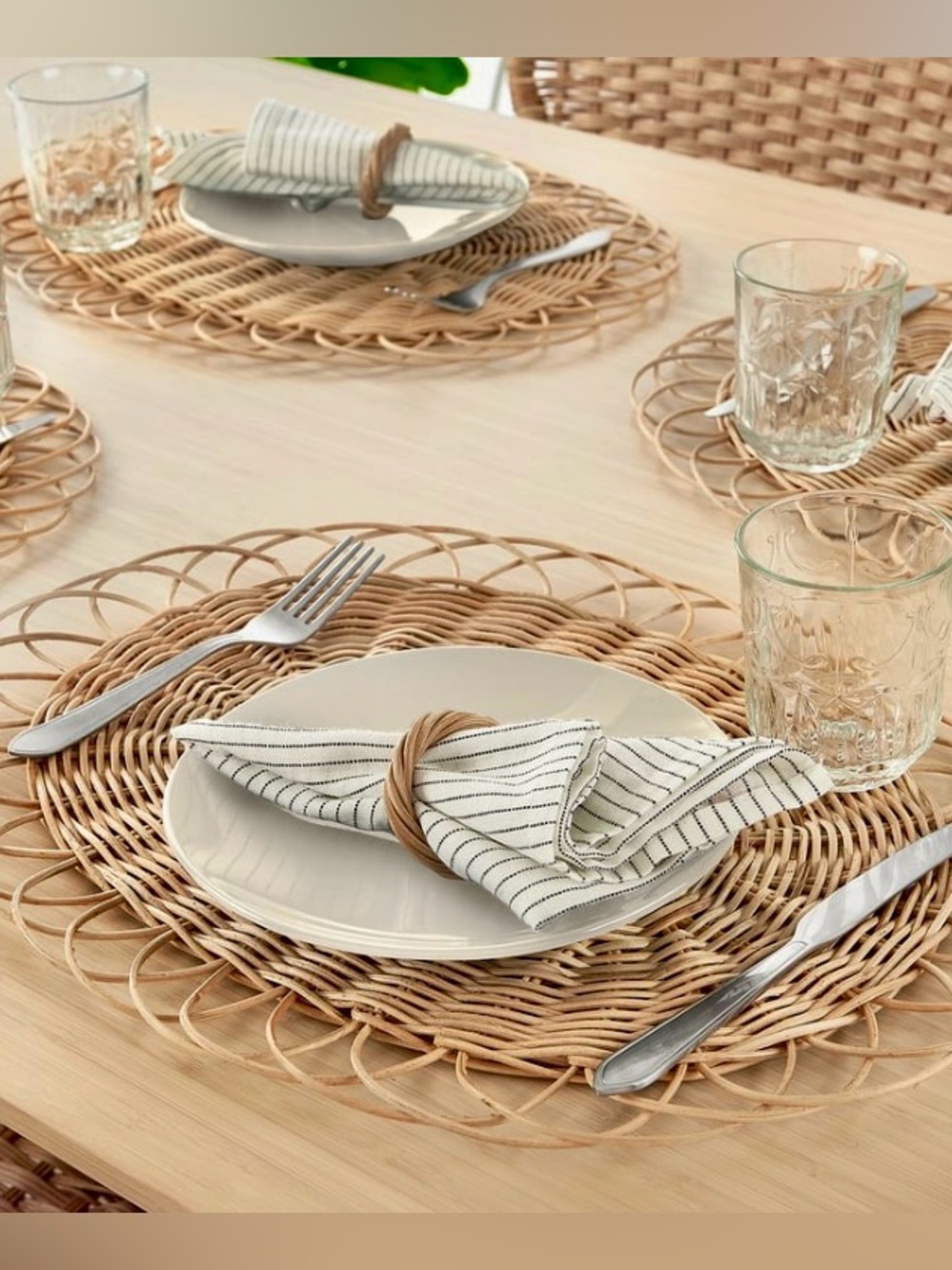 Four Woven Rattan Oval Placemat - Natural Brown